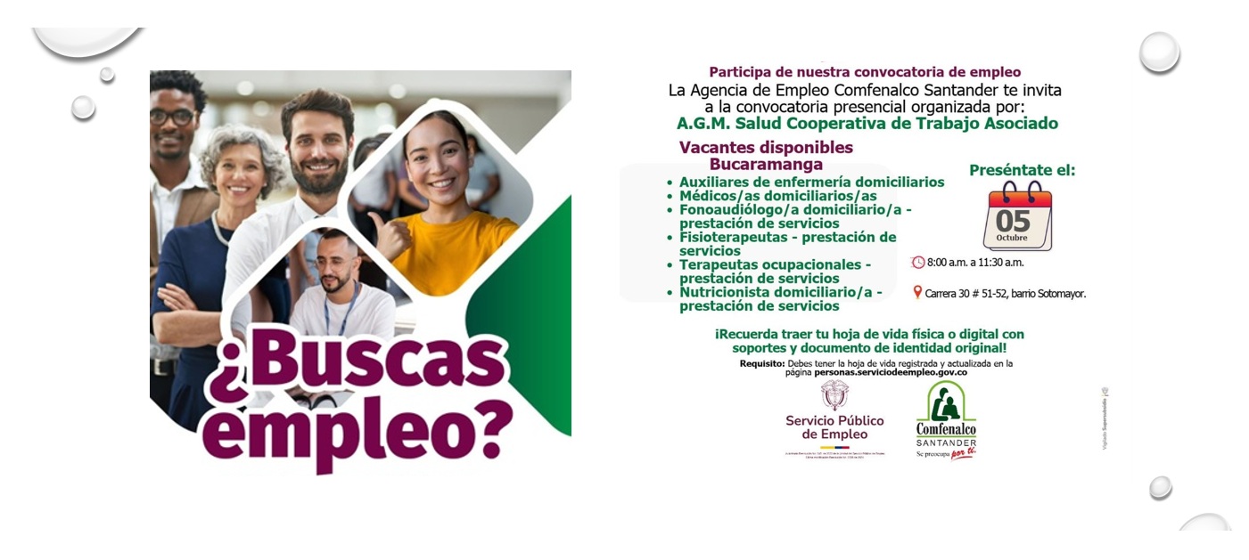 Oferta Laboral Bucaramanga Oct 2026. - AGM Salud C.T.A.